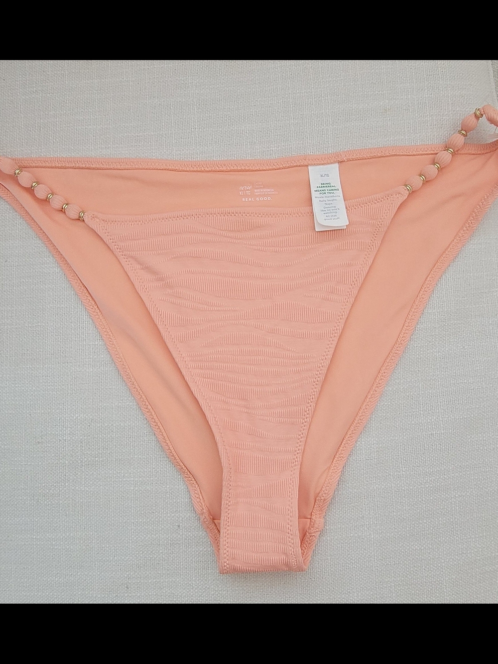 Aerie Peach Bikini Bottom with Gold Beaded Strap Xl